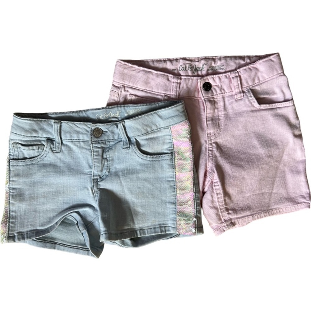 Kids Cat & Jack Light Blue shorts w/ sequins & Pink Jean Shorts bundle size M